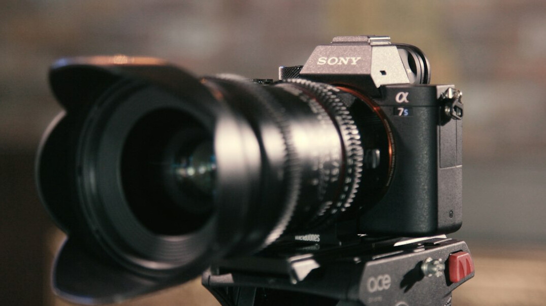 Cinema camera on a film set with lighting